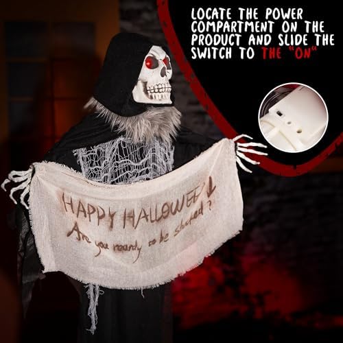 514yZfNmpaL._AC_ Halloween Animatronics Grim Reaper Hanging 60 Inch Animated Skeleton Decorations with Sound Activated Scary Voice Scary Skull Head Luminous Eyes Scary Movement
