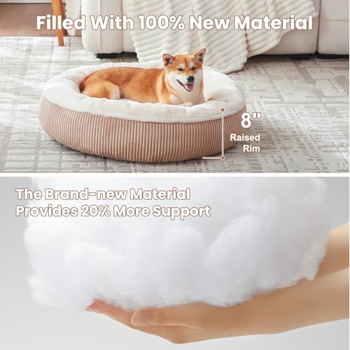 Image of 33 inches Donut Dog Bed for Medium Large Dogs,Calming Round Pet Bed with Removable & Washable Cover,Plush Faux Fur & Corduroy, Fits up to 50 lbs Pets(Brown,M Plus)