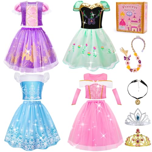 MELAND Princess Costumes for Girls 4 Sets of Princess Dress up for Girls Fancy Role Play Toys for 3 to 8 Year Old Girl Birthday Gifts