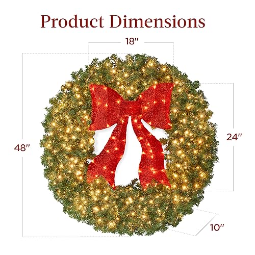 Best Choice Products SKY6916 48In Large Artificial Pre-Lit Fir Christmas Wreath Holiday Accent Decoration thumb #6