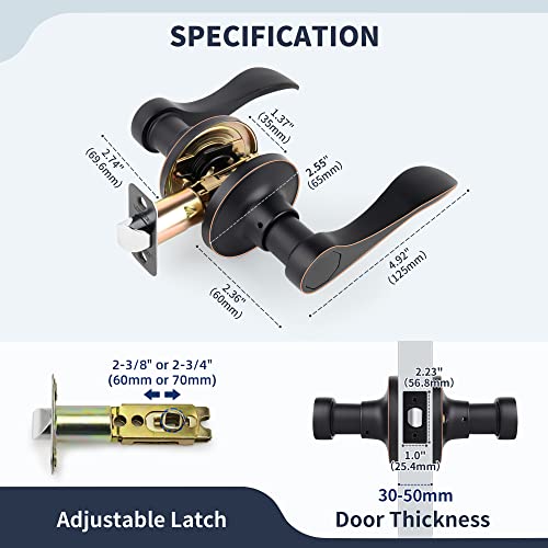 Loqron Wave Style Door Lever Passage Door Handle, Keyless Interior Lever Reversible For Left/Right Handed For Hallway And Closet With Oil Rubbed Bronze Finish, 1 Pack #TOP6