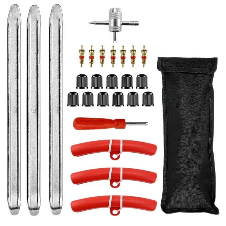 VINEST Montiereisen Reifen Set 27 Stück Reifenheber, 30CM Reifenlöffel, Montierhebel Set mit 3 Felgenschützern, Reifenmontage Werkzeug, Reifenmontierhebel Set für E Scooter Motorrad Auto Wagen