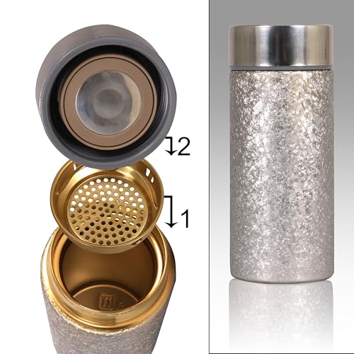 Image of Titanium Water Cup with Lid, Leakproof & Lightweight Portable Bottle, Durable Metal Drink Container for Office Travel Home, Reusable Teacup for Daily Use (Titanium Silver, 350 ML)