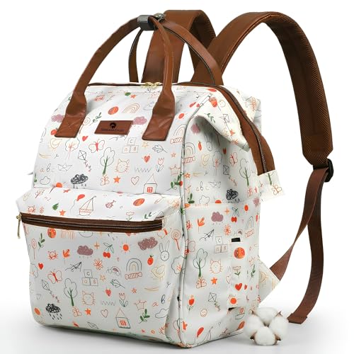 Image of StarAndDaisy Baby Diaper Bag for Mother Travel /Diaper Bags for Mother for Travel with Laptop Pocket, Multi Compartments, Insulated Bottle Pockets, Waterproof, Ultra soft fabric - Nature Print