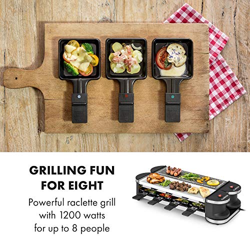 Verwöhne Dich mit Zartschmelzendem, Köstlichem Käse, Klarstein Raclette-Tischgrill mit 2 Grillflächen, 8 Pfännchen und… – Bild 3