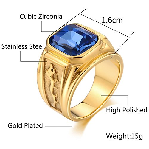 Bague acier inoxydable hommes chevalière dragon avec zircone bleue - 4