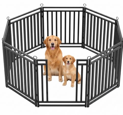 Image of Dog Fence Outdoor Indoor, 47 Inches Height 08 Panels(1gate & 7panels) Dog Playpen for Large /Medium /Small Dogs Metal Dog Pen for Yard Camping and RV [Black-Silver]