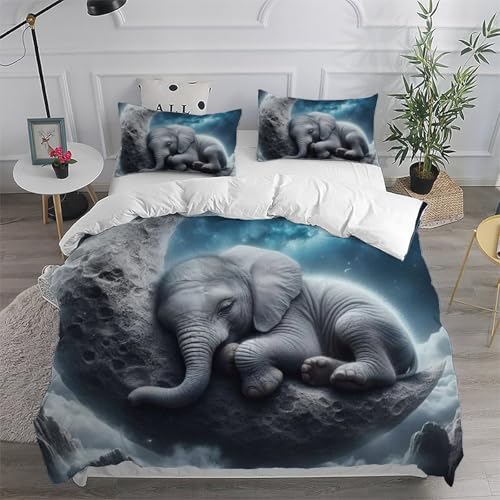 Housse de couette éléphant lune imprimé 3D pour des nuits féeriques
