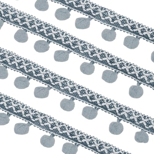 Ruban brodé à pompons gris de 18m pour mercerie créative et artisanat - 2
