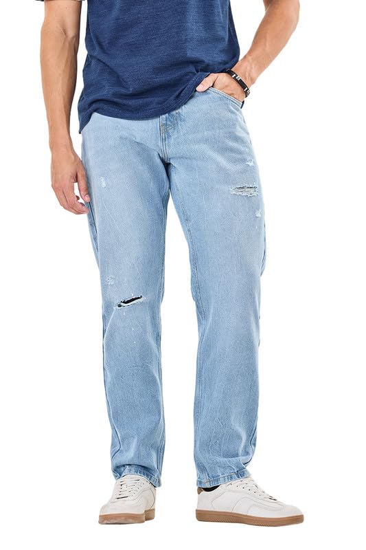 Men Casual Jeans | Relaxed Fit Heavy Distressed Pattern Mid Rise | 100% Cotton Denim Fabric with Button Closure for Streetwear & Everyday Comfort-image-5