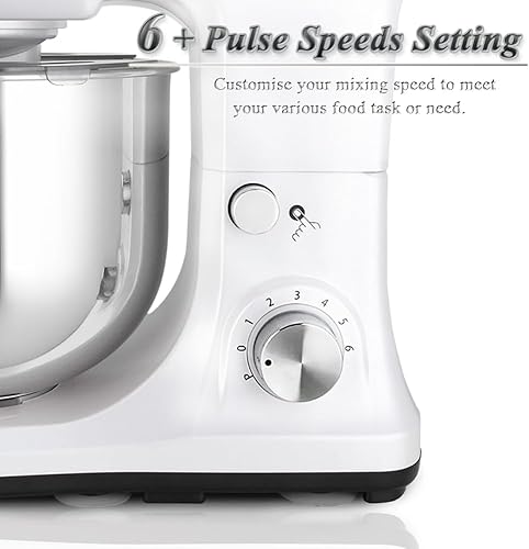 Miniatura 3 de Batidora de pie de 5 cuartos de galón, mezclador de alimentos de cabeza inclinable de 6+P, mezclador de masa de 300 W con cuenco de acero