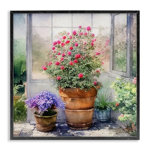 Greenhouse Garden Blooms Floral, 17 x 17 Inch Framed Giclée Print