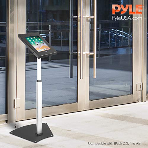 Image of Pyle Home iPad Compatible Tablet Stand, Tamper Proof Screen Holder, 27.56'' - 43.31'' Adjustable AntiTheft Floor Stand, Works With 9.7'' Touchscreens, Cable Management, Durable Design For Public Use