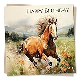 Beautiful Galloping Horse Painting Happy Birthday Card - Special Card For Family and Friends - Horse Lovers - Heartfelt Greetings Wish for Women, Men - Made in UK
