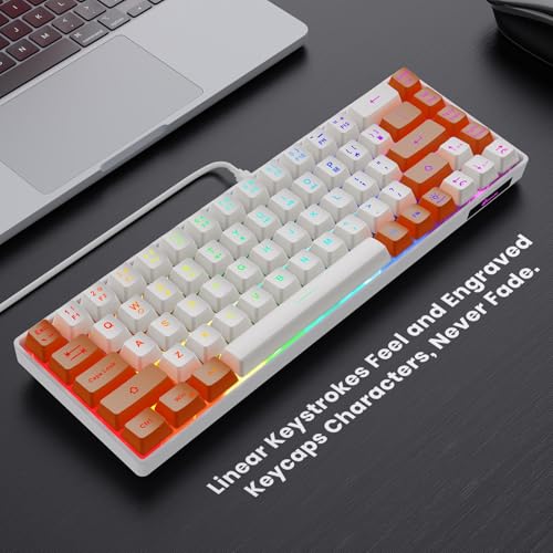 Image of GEODMAER 65% Gaming Keyboard, LED Backlit Mini Wired Keyboard, Ultra-Compact Anti-Ghosting No-Conflict 68 Keys Membrane Gaming Wired Keyboard for PC Laptop Windows Gamer(White-Orange)