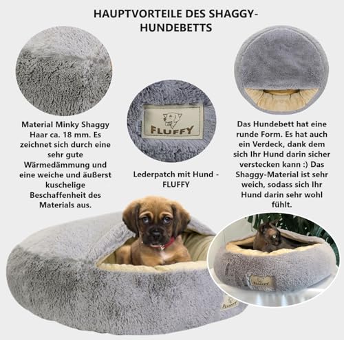 KING DOG Hundebett Ø 50 cm überdachtes Hundebett Katzenhöhle Donut-Bett Plüsch-Kunstfell-Nest Flauschiges rundes Hundekissen Hundesofa Katzenbett für kleine mittelgroße Hunde