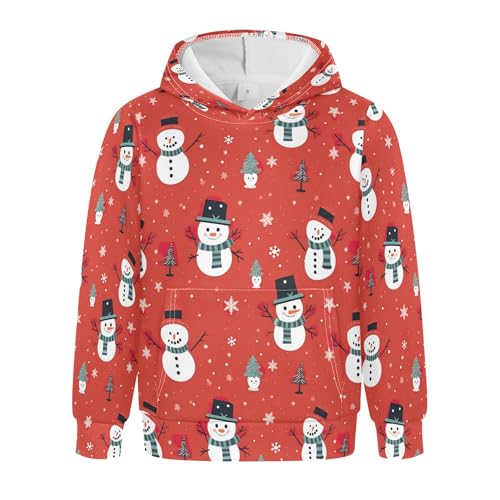 Kids Hoodies Sweaters Christmas Xmas Snowman Hooded Sweatshirts with Big Pockets for Boys Girls B0400344