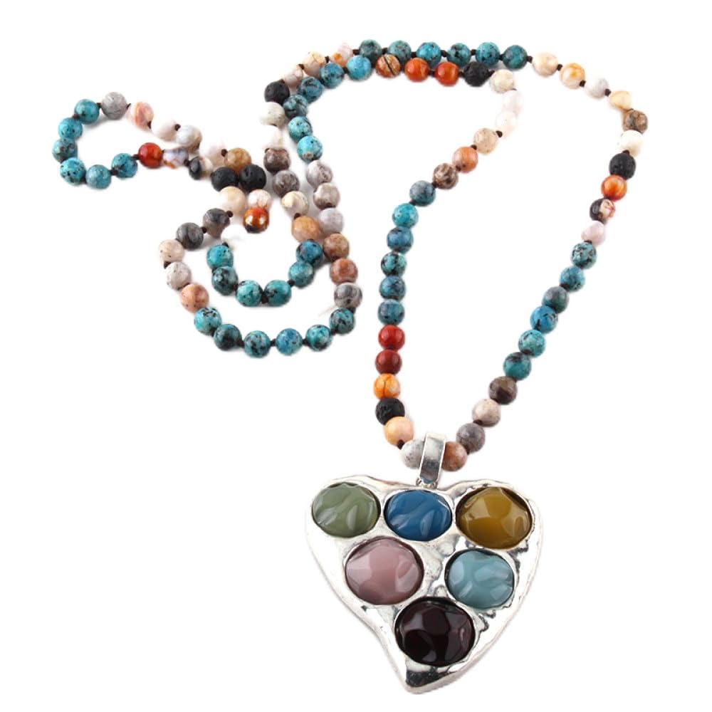 Fashion Boemian Jewelry 108pc Naturale annodata a Sospensione Donna Collana Etnica, Forma Originale Colore dell'amore in Pietra, Gioielli Girocollo di Gemma per Donne da Uomo Dono UI
