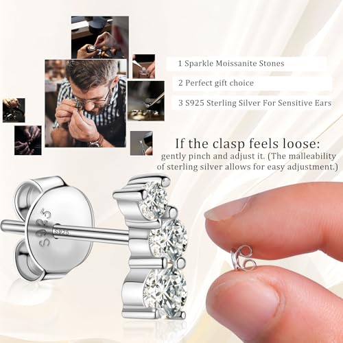 Moissanite Stud Earrings D Color VVS1 Clarity Lab Moissanite Earrings 18K Gold Plated 925 Sterling Silver Friction Back Climbing Ears for Women4