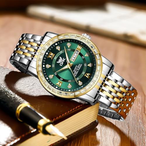 Image of OPK Watches for Men Diamond Roman Analog Mens Watches Waterproof Large Stainless Steel Men Wrist Watch Business Father Gift Watch Blue