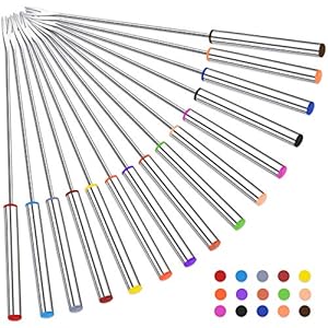 15pcs 9.6 Inch Fondue Sticks, Smores Sticks, Stainless Steel Fondue Forks with Heat Resistant Handle for Roast Meat Chocolate Dessert Cheese Marshmallows