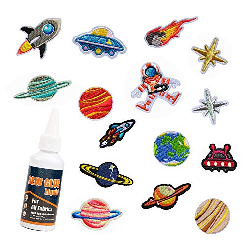 SEWOR Embroidered Patch DIY Accessory Appliques with Professional Fabric Glue, Sew On/Iron On Patches,Decoration & Repair for Clothing, Backpacks, Jeans, Caps, Shoes (Cosmos)