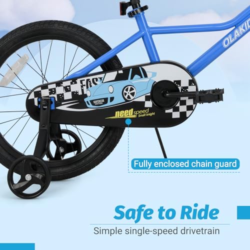 Image of Olakids Kids Bike, 12 14 16 18 Inch Racing Car Themed Toddlers Bike with Training Wheels Adjustable Seat and Handlebar Coaster Brake and Handbrake, Children's Bicycle for Boys Girls