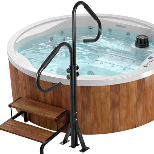 CXRCY Two-Way Hot Tub Handrails Electrophoretic Coating Rust Prevention Technology 360 Rotatable&41-54 Adjustable Height 600Lbs SPA Side Handrail with Waterproof Sponge Handle Without Baseplate