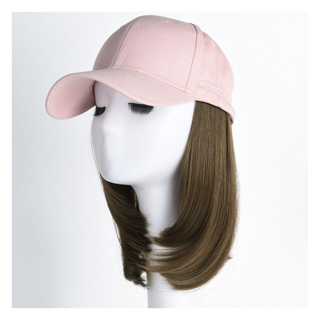 Hat Wig Women's Hat Wig, Pink Baseball Cap, Brown And Black Wig Hat, Suitable For Daily Theme Parties And Outdoor Leisure Hat Wigs For Women (Color : 02)
