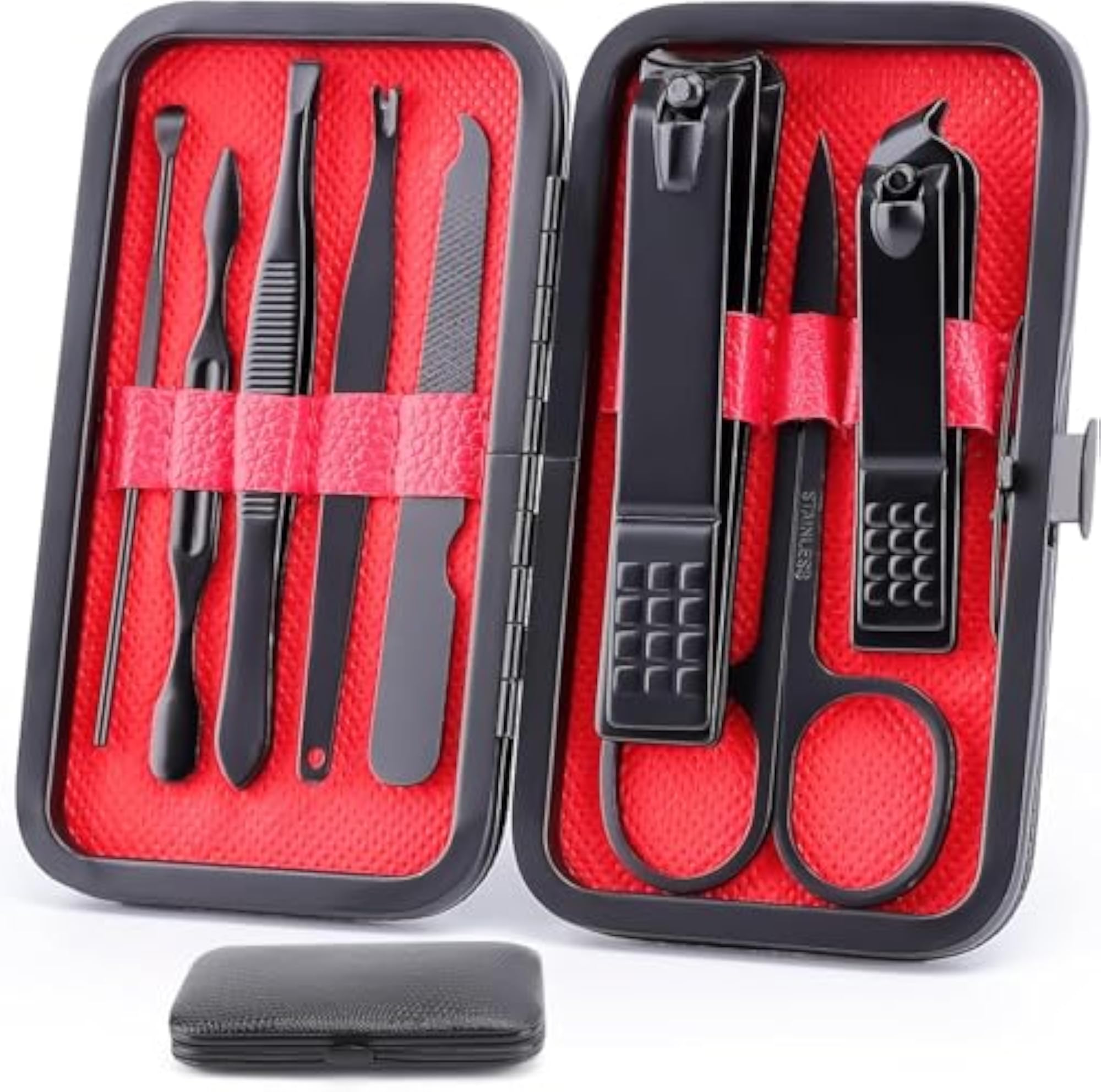 8 Manicure Set Professional Black Stainless Steel Nail Clipper Kit