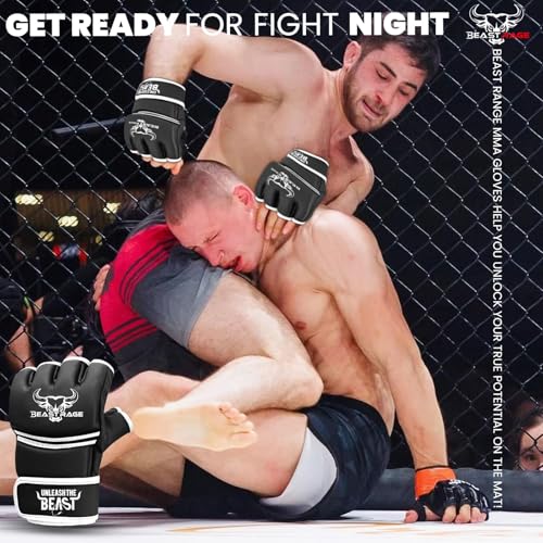 BEASTRAGE MMA Handschuhe für Männer und Frauen,Martial Arts Mitts Grappling Sparring,Ventilated Palm, VEGAN Leder, Cage Fighting, Muay Thai, Kickboxen, Boxsack, Boxen, Kickboxen (XL, Weiss)