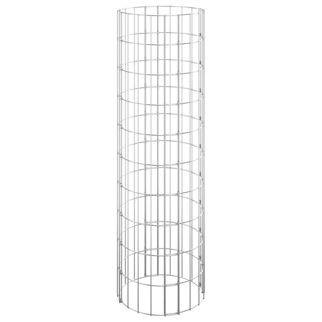 Yngbhfnop Silver Circular Gabion Pole Galvanised Steel 30X100 Cm Garden Border Planter Post For Patio Decoration Rustproof Sturdy Rock Filled Cage
