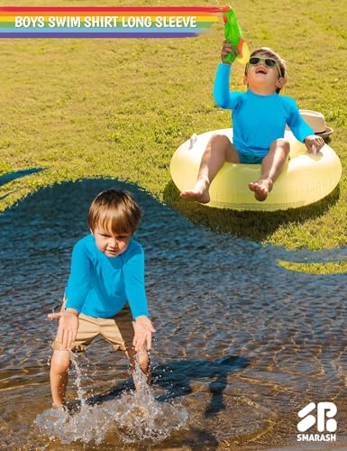 Image of Boys Rash Guard Long Sleeve Swim Fishing Water Shirts UPF 50+ Sun Protection Rashguard Quick Dry Cool Beach Sun Shirt for Toddler Kids Bright Blue 3T