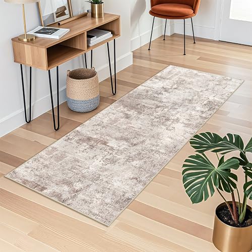 RUUGME Washable Abstract 2x6 Runner Rug: Living Room Hallway Entryway Rugs Indoor Non Slip with Rubber Backing Soft Thin Home Decor Mats for Living Room Bedroom Distressed Low Pile Carpets 2x6 Brown