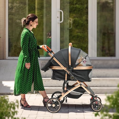 YITAHOME Hundewagen für Hunde, Hundebuggy Hunde, Hunde Buggy, Katzenwagen, Hundewagen 3 in 1 Hundebuggy Bis 20kg, Klappbar, Faltbar Hund Kinderwagen, 80 * 59 * 101cm (Schwarz)