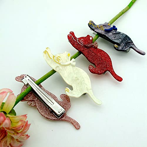 Yusier 4 Pack Acrylic Duckbill Clip Cute Cat Hair Clips For Women And Girls Bangs Clip Shark Clip Starry Sky Pattern Hair Clips Hair Decoration #TOP5