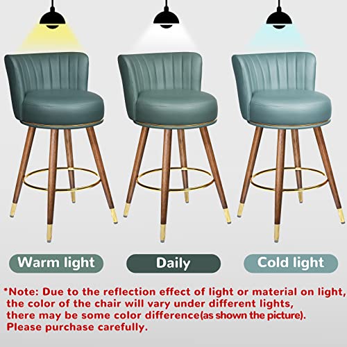 Seekfancy 27" Swivel Bar Stools Set Of 2, Counter Height Bar Stools With Back, 360 Swivel Bar Chairs With Wood Legs And Footrest, Upholstered Grey And Blue Bar Stool For Kitchens Island, Rustic Bar #TOP2