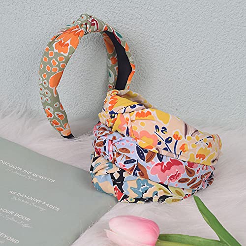 Lifedawn 4Pcs Headbands For Women,Floral Pattern Knotted Wide Headbands Cross Knot Hair Bands Vintage Hairband Turban Hoops Twist Headbands Accessories,Style 2 #TOP3