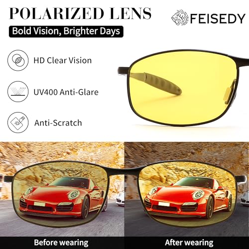 Image of FEISEDY Rectangle Polarized Square Sunglasses for Men Women B2444 | Photochromic, Night Vision, Automatically darken in sunlight, 100% UV400, Driving, Fishing, Climate Pledge Friendly