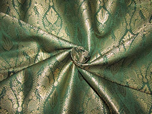 Tissu brocade de soie vert or métallique 44 pouces BRO713 au yard