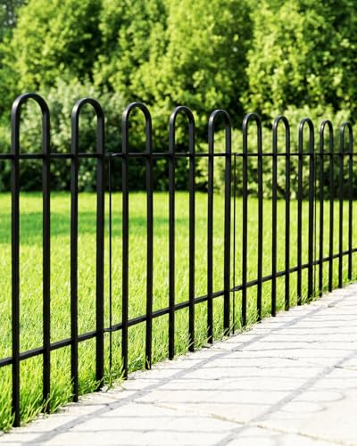 ARIFARO Gartenzaun Metall 5er Set 76 x 56 cm je Element 2 8 m Gesamtlänge dekorativer Steckzaun für Blumenbeet Rasen und Wege Beeteinfassung und kleiner Beetzaun für Garten und Terrasse Schwarz