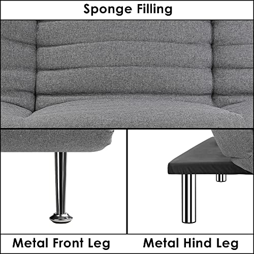 Modern Convertible Futon Sofa Bed, Folding Couch Bed Futon Couch Sofa With Metal Legs And Cotton Linen Fabric For Studio Apartment Office, Gray #TOP7