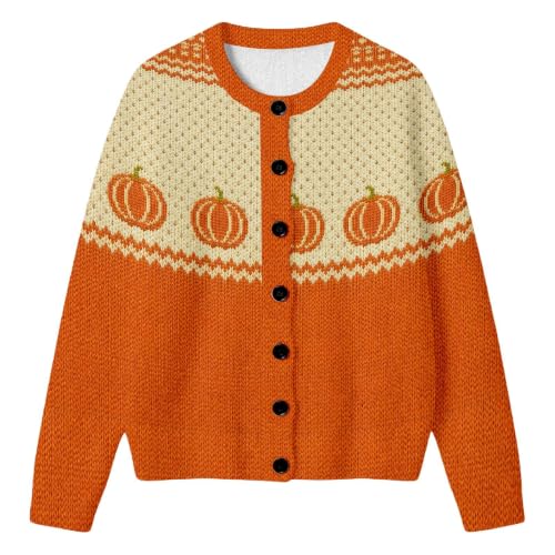 Cardigan for Women Pumpkin Halloween Sweater Button Up Knit Coat - image 3