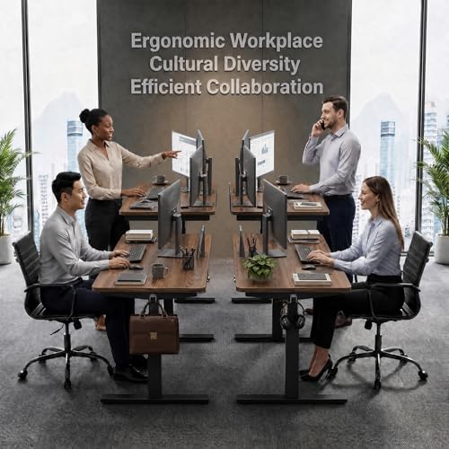 Image of Grandder 47x32 Large Electric Standing Desk, Height Adjustable Computer Desk with 2 Memory Presets, 31.5 inch Deep Desktop Sit Stand Desk Home Office Desk Workstation Table with Hooks, Walnut