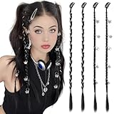 4 Pcs Braid Hair Extensions Baby Braids Front Side Bang Curtain Bang Butterfly Hair Clip Long Braided Hair Piece Ponytail Clip in Extension Synthetic Hairpieces for Women Girls Daily Use Party