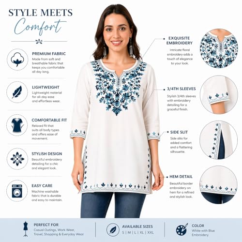 Image of Women's Pure Cotton Embroidered Short Kurtis
