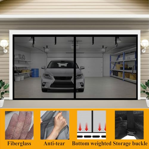 Image of Magnetic Garage Door Screen 13x7FT for 1 Car, Hands Free Screen Curtains, Retractable Fiberglass Doors Cover Closure for Garage Carport Patio Porch Gazebo Backyard Greenhouse RV (Black, 13x7ft)