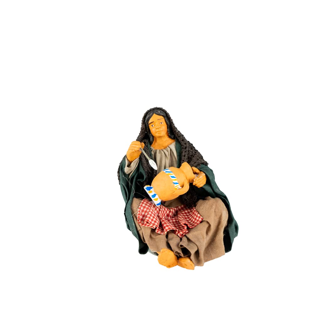 Holyhome Mujer que decora ánfora sentado en el suelo cm 15 (5,90 Inch) - Belén Napolitano Terracota Vestida, Hecho y Pintado a Mano, Made in Italy