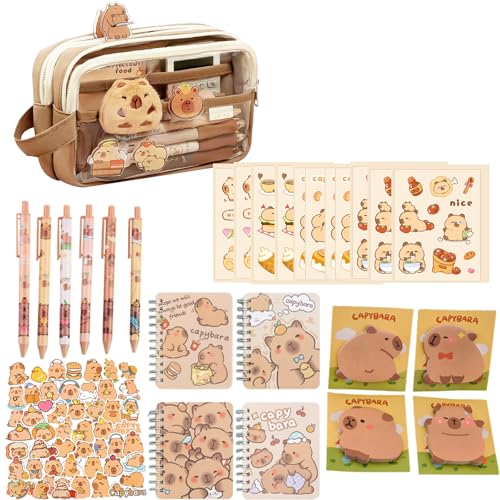 KxrTpx Capybara Stationery Set Complete School Stuff Collection with Pencil Case and Accessories Organised Storage for Students and Gift Ideas
