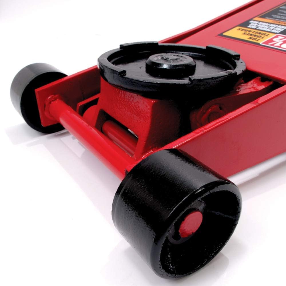 Close-up of rear swivel casters and lifting pad